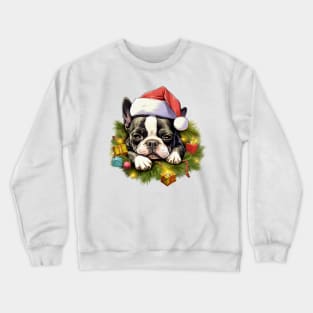 Lazy Boston Terrier Dog at Christmas Crewneck Sweatshirt